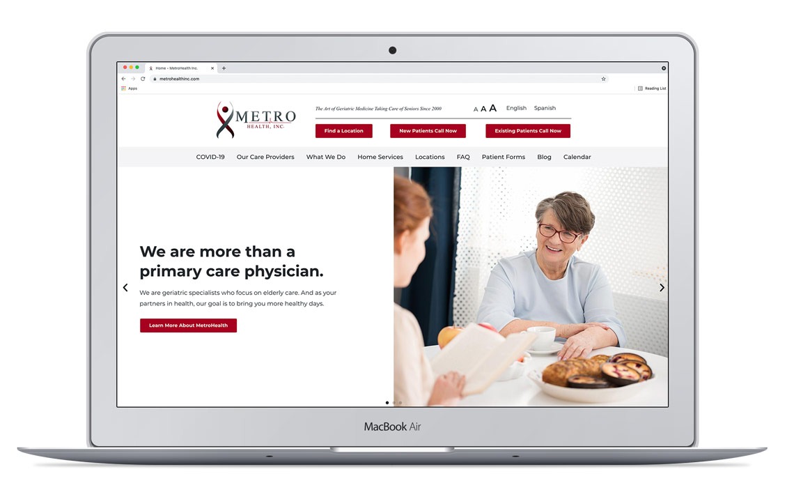 MetroHealth Website Mockup on a laptop