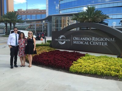 Matt Casler, 2015-2016 Summer Intern, with Cristina Calvet-Harrold, President, and Amanda Jane Saunders-Johnston, President at Orlando Health on his last day of work before college.